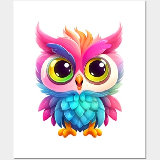 Cute rainbow owl. Sticker Clipart. Posters and Art